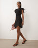 Crochet Flutter Sleeve Mini Dress In Black