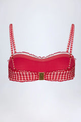 Ruffled Bandeau Bikini Top in Red Gingham