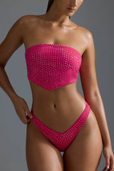Embellished Scarf Bandeau Bikini Top in Raspberry Sorbet