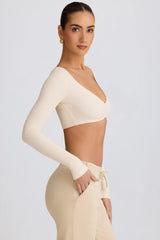 Ribbed Modal Long-Sleeve Crop Top in Ecru