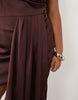 Tfnc Plus Satin One Shoulder Drape Detail Mini Dress In Chocolate