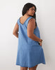 Curve Denim Frill Detail Mini Dress With Pockets In Mid Blue