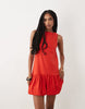 Sleeveless With Bubble Hem Mini Dress In Red