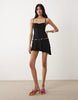 Motel Gussie Asymetric Beaded Waist Mini Dress In Black