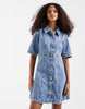 Vero Moda Button Front Fit And Flare Denim Mini Dress In Light Blue Wash