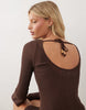 Crochet Jersey Long Angel Sleeve Mini Dress In Chocolate