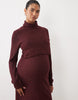 Mamalicious Maternity Soft Knitted Rib Midi Dress With Nursing Function In Burgundy Melange