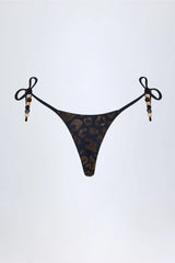Charm-Detail Thong Bikini Bottoms in Black