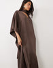 Pretty Lavish Satin Choker Detail Kimono Sleeve Full Maxi Dress In Chocolate