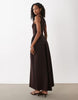 Boat Neck Waist Detail Midi Dress In Chocolate