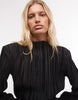 Exaggerated Sleeve Plisse Mini Dress In Black