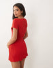 Knitted Cinched Pleated Mini Dress In Red