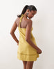 Fit And Flare Crochet Patch Halter Mini Dress In Khaki