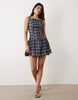 Kaiia Exclusive Square Neck Tailored Button Detail Mini Dress In Navy Check