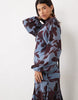 Pretty Lavish Chiffon V Neck Scarf Detail Draped Batwing Sleeve Maxi Dress In Blue Floral Print