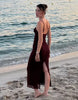 Bershka Lace Strap Midi Dress In Burgundy