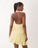 Mesh Draped Halter Mini Dress In Lemon