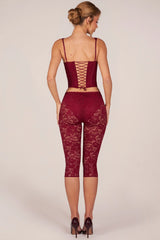 Laced Capri Trousers  in Cherry Red