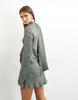 Topshop Long Sleeve Ruffle Mini Dress With Scarf Wrap Detail In Petrol Blue