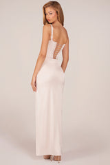 Corseted Thigh-High Split Maxi Dress in Ivory
