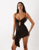 Motel Ginny Asymetric Mini Dress In  Chocolate Brown
