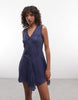 Reclaimed Vintage V Neck Sundress In Deep Blue With Ladder Lace Detail