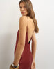 Topshop Satin Bias Halter Neck Open Scoop Back Maxi Dress In Burnt Red