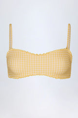 Ruffled Bandeau Bikini Top in Yellow Gingham
