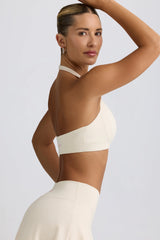 Brushed Jersey V-Neck Sports Bra in Ivory Marl