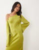 Tall Fallen Shoulder Long Sleeve Column Maxi Dress In Light Olive