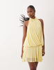 Mesh Draped Halter Mini Dress In Lemon