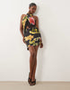 Halter Fringed Print Floral Mini Dress In Black