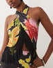 Halter Fringed Print Floral Mini Dress In Black