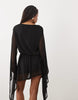 Mesh Tie Side Mini Dress With Extreme Sleeve In Black