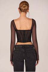Corset Long-Sleeve Top in Black