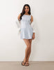 Kaiia Exclusive Cotton Blend Button Front Square Neck Pleated Mini Dress In Light Blue