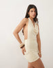 Tfnc Slinky Cowl Neck Knot Detail Mini Dress In Cream