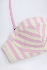 Underwired Halterneck Balconette Bikini Top in Mauve Stripe