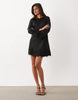 Nobody'S Child Kamari Satin Boat Neck Lace Trim Mini Dress In Black
