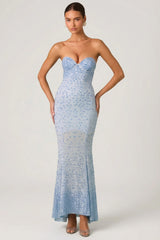 Embellished Sweetheart-Neck Fishtail Gown in Sky Blue