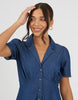 Brave Soul Chambray Short Sleeve Collared Mini Dress In Indigo