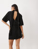Plisse Mini Dress With Scarf Detail In Black