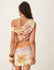 Fallen Shoulder Tie Wrap Midi Dress In Island Bandanna Print