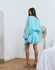 Lioness Exclusive Elements High Sheen Chiffon Drape Detail Balloon Sleeve Tie Waist Mini Dress In Aqua
