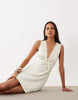 Miss Selfridge Satin Lace Trim Sleeveless Mini Tea Dress In Cream