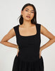 Brave Soul Jersey Scoop Neck Flared Skirt Mini Dress In Black