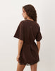 Short Sleeve With Cinched Waist With Lace Hem Mini Dress In Brown