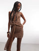 Murci Halterneck Plunge Drape Waist Detail Knitted Sequin Mini Dress In Light Brown