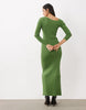 Kaiia Exclusive Knitted Asymmetric Neckline Button Through Maxi Dress In Green