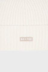 Ribbed Knit Beanie Hat in Ivory